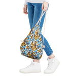 Turquoise And Orange Butterfly Print Drawstring Bag