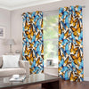 Turquoise And Orange Butterfly Print Extra Wide Grommet Curtains