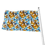 Turquoise And Orange Butterfly Print Flag