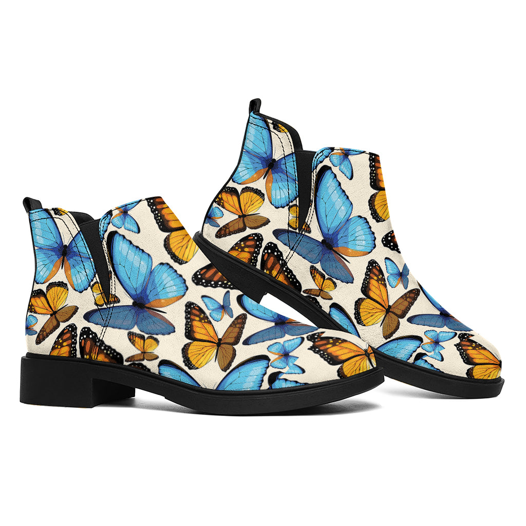 Turquoise And Orange Butterfly Print Flat Ankle Boots