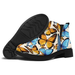 Turquoise And Orange Butterfly Print Flat Ankle Boots