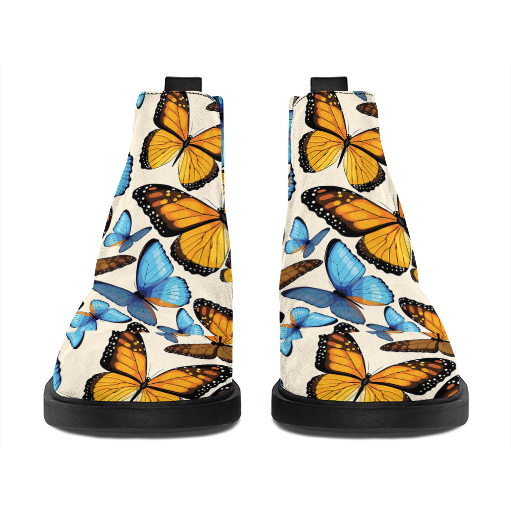 Turquoise And Orange Butterfly Print Flat Ankle Boots