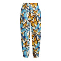 Turquoise And Orange Butterfly Print Fleece Lined Knit Pants