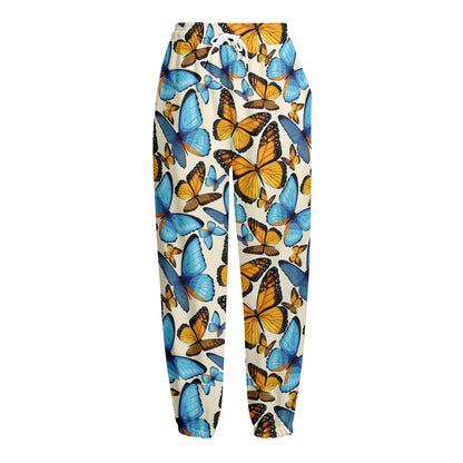 Turquoise And Orange Butterfly Print Fleece Lined Knit Pants