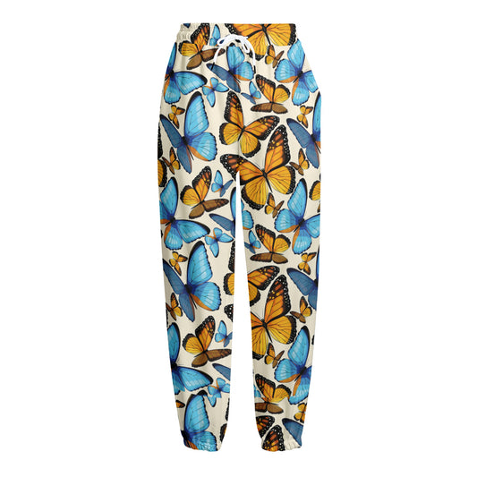 Turquoise And Orange Butterfly Print Fleece Lined Knit Pants