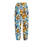 Turquoise And Orange Butterfly Print Fleece Lined Knit Pants