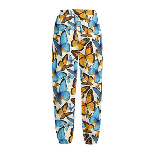 Turquoise And Orange Butterfly Print Fleece Lined Knit Pants