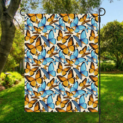 Turquoise And Orange Butterfly Print Garden Flag