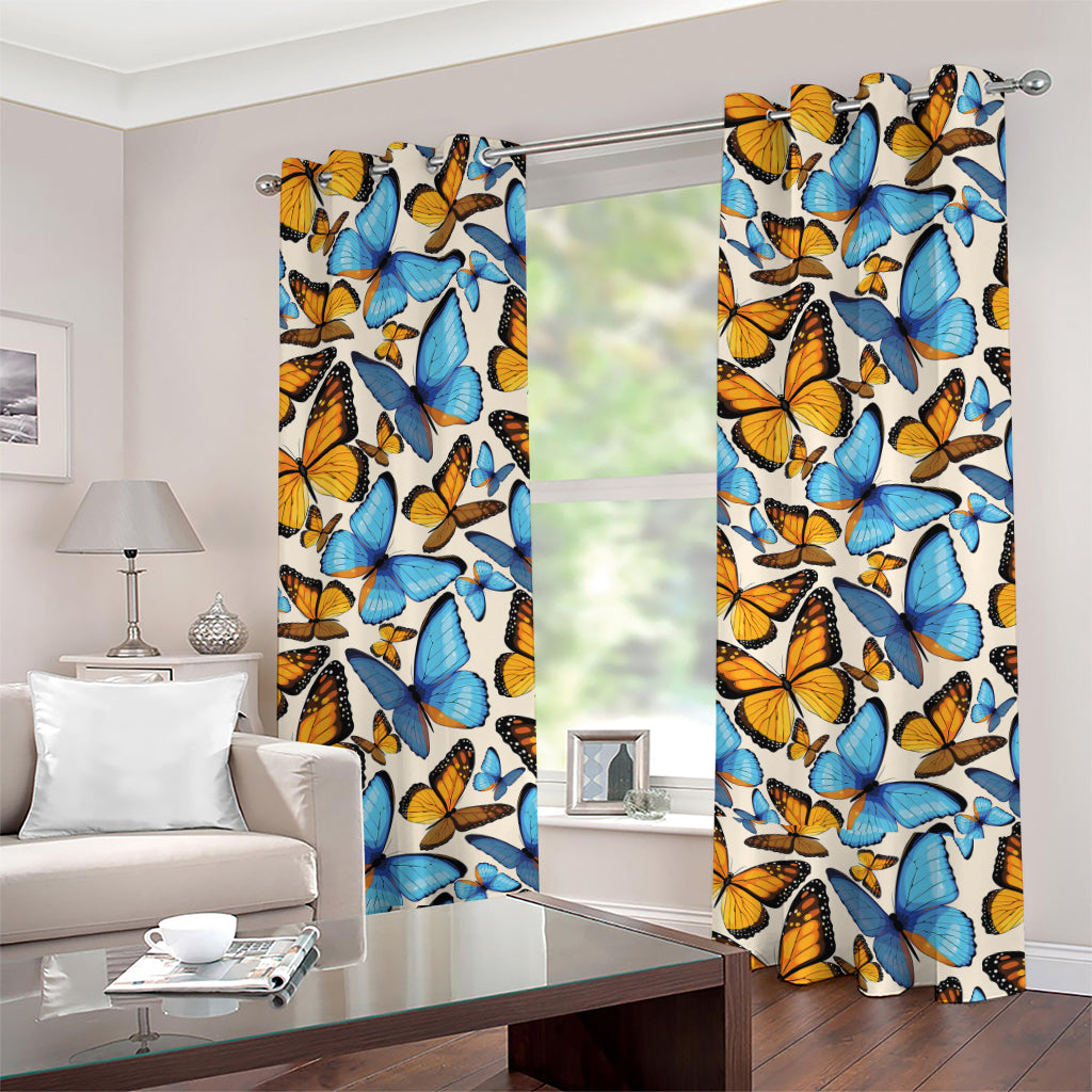 Turquoise And Orange Butterfly Print Grommet Curtains