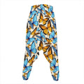 Turquoise And Orange Butterfly Print Hammer Pants