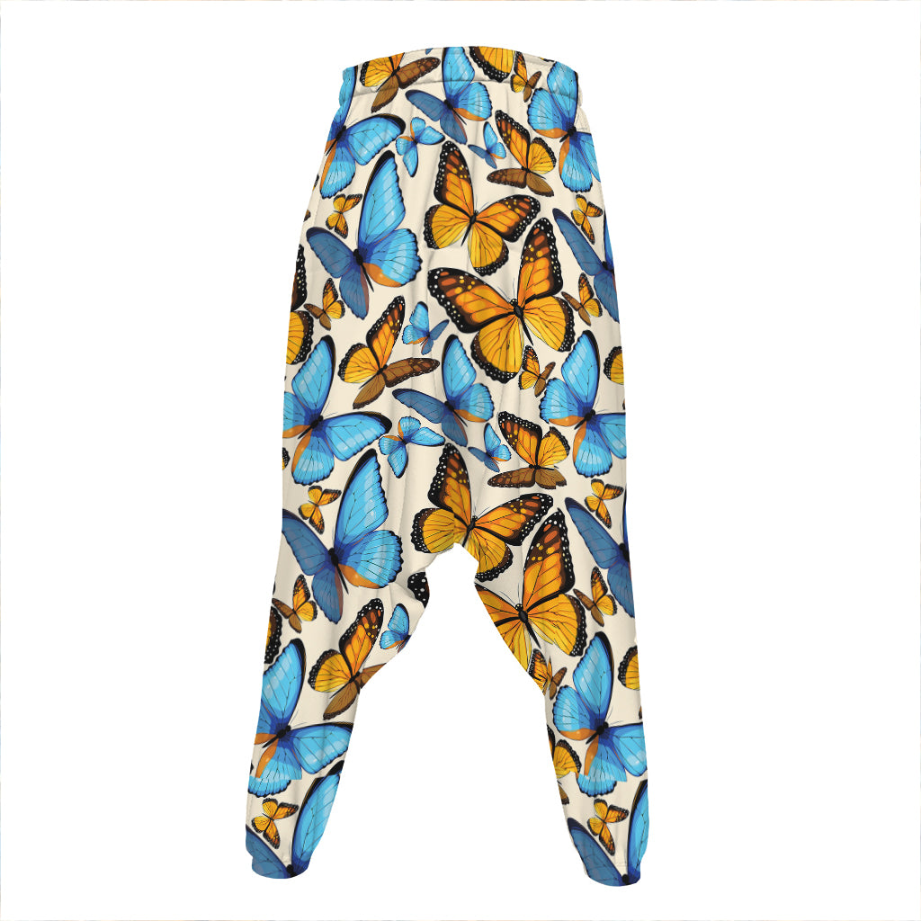 Turquoise And Orange Butterfly Print Hammer Pants
