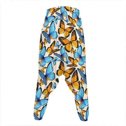Turquoise And Orange Butterfly Print Hammer Pants