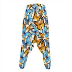 Turquoise And Orange Butterfly Print Hammer Pants