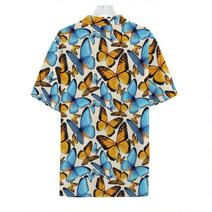 Turquoise And Orange Butterfly Print Hawaiian Shirt