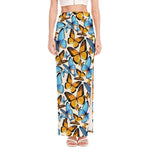 Turquoise And Orange Butterfly Print High Slit Maxi Skirt