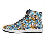 Turquoise And Orange Butterfly Print High Top Leather Sneakers
