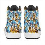 Turquoise And Orange Butterfly Print High Top Leather Sneakers