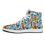 Turquoise And Orange Butterfly Print High Top Leather Sneakers