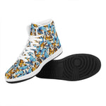 Turquoise And Orange Butterfly Print High Top Leather Sneakers