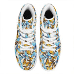 Turquoise And Orange Butterfly Print High Top Leather Sneakers