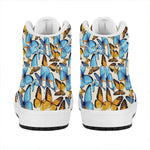 Turquoise And Orange Butterfly Print High Top Leather Sneakers