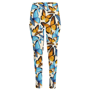 Turquoise And Orange Butterfly Print High-Waisted Pocket Leggings