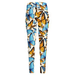 Turquoise And Orange Butterfly Print High-Waisted Pocket Leggings