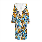 Turquoise And Orange Butterfly Print Hooded Bathrobe