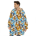 Turquoise And Orange Butterfly Print Hoodie Blanket