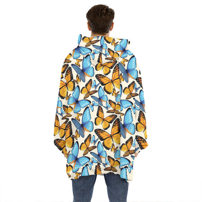 Turquoise And Orange Butterfly Print Hoodie Blanket