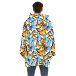 Turquoise And Orange Butterfly Print Hoodie Blanket