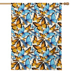 Turquoise And Orange Butterfly Print House Flag