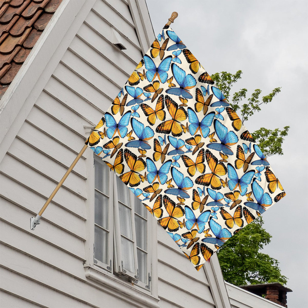 Turquoise And Orange Butterfly Print House Flag
