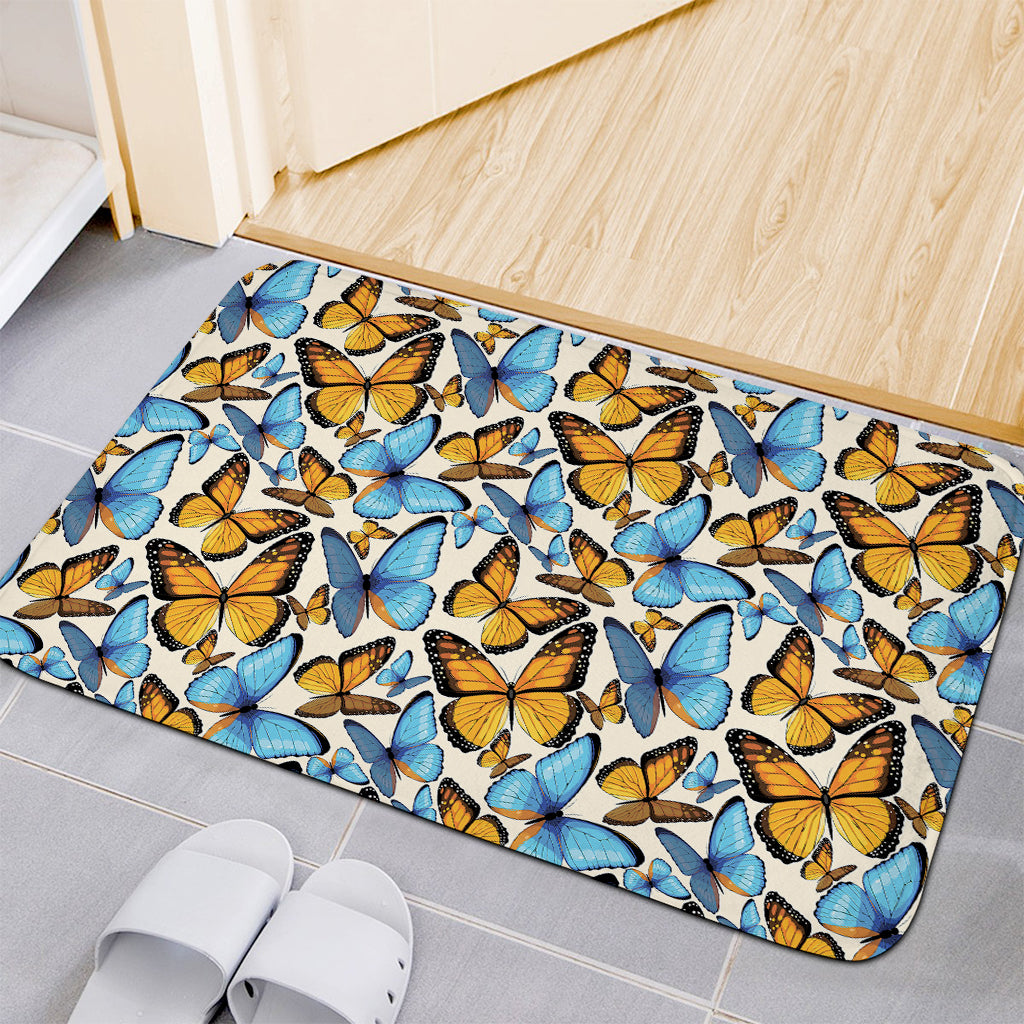 Turquoise And Orange Butterfly Print Indoor Door Mat