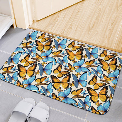 Turquoise And Orange Butterfly Print Indoor Door Mat