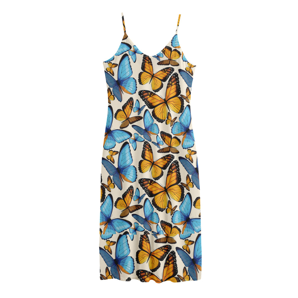 Turquoise And Orange Butterfly Print Jersey Midi Cami Dress