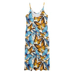 Turquoise And Orange Butterfly Print Jersey Midi Cami Dress