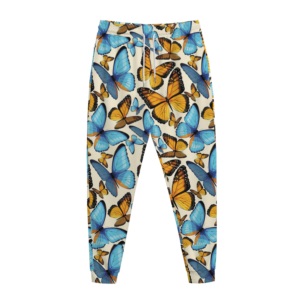 Turquoise And Orange Butterfly Print Jogger Pants