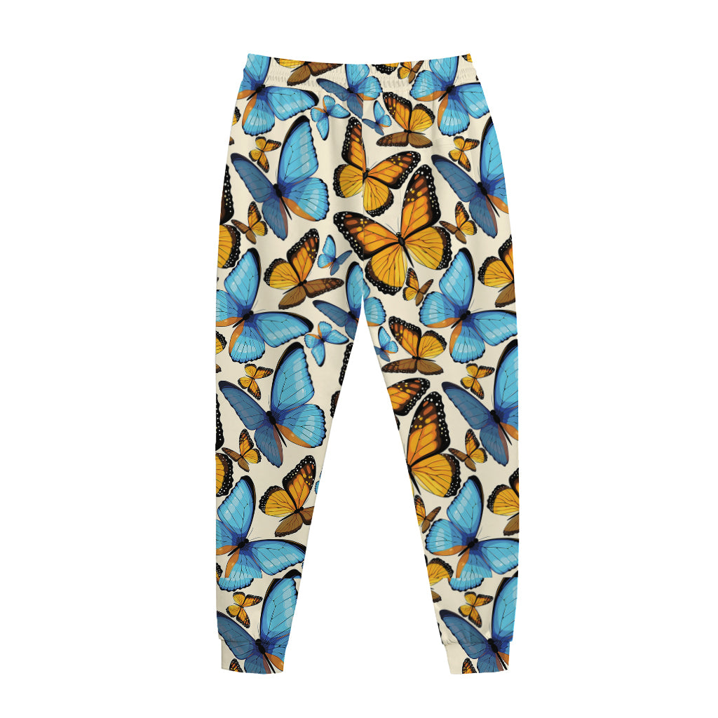 Turquoise And Orange Butterfly Print Jogger Pants