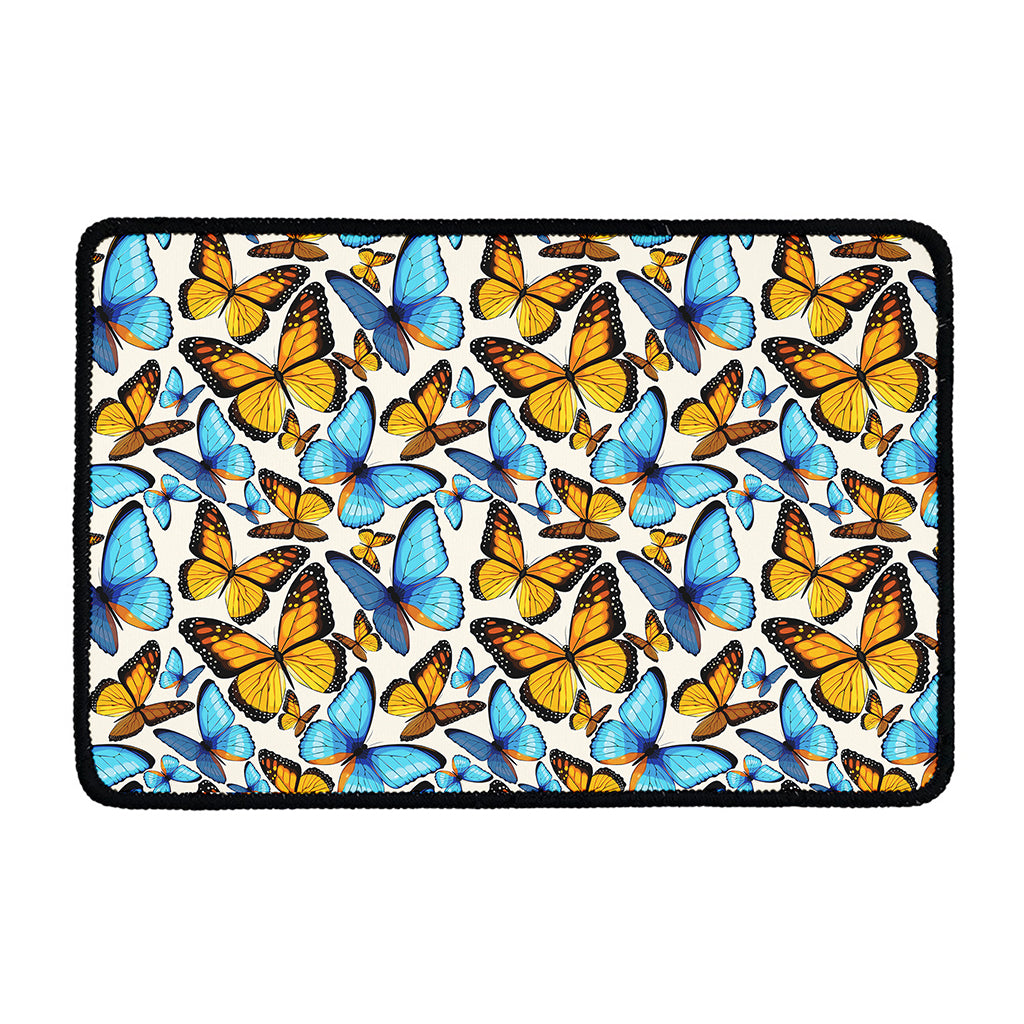 Turquoise And Orange Butterfly Print Kitchen Mat