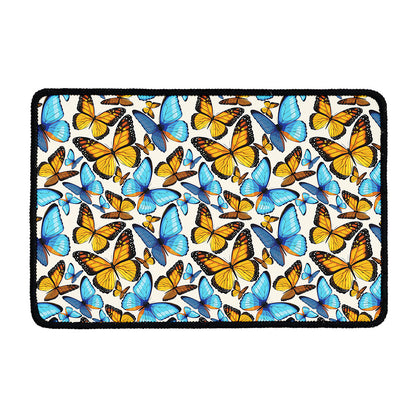 Turquoise And Orange Butterfly Print Kitchen Mat