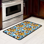 Turquoise And Orange Butterfly Print Kitchen Mat