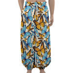 Turquoise And Orange Butterfly Print Lantern Pants