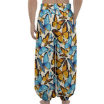 Turquoise And Orange Butterfly Print Lantern Pants