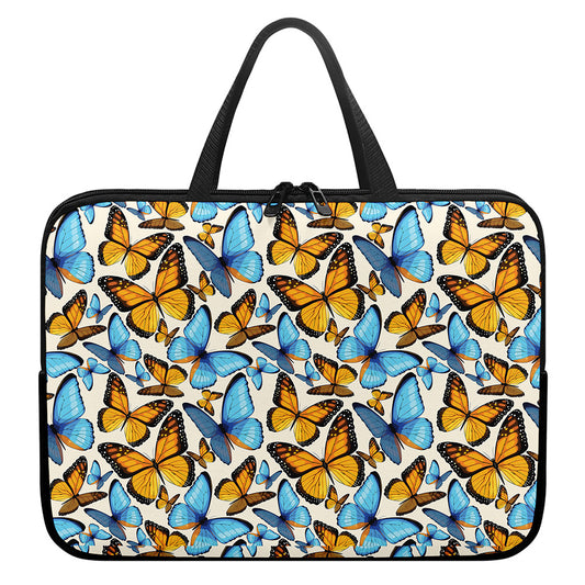 Turquoise And Orange Butterfly Print Laptop Sleeve With Handle