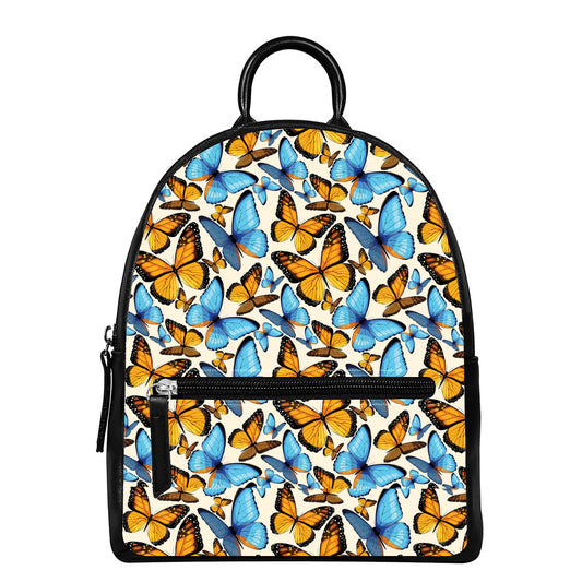 Turquoise And Orange Butterfly Print Leather Backpack