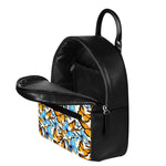 Turquoise And Orange Butterfly Print Leather Backpack