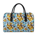 Turquoise And Orange Butterfly Print Leather Duffel Bag