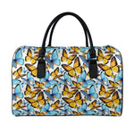 Turquoise And Orange Butterfly Print Leather Duffle Bag