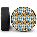 Turquoise And Orange Butterfly Print Leather Spare Tire Cover